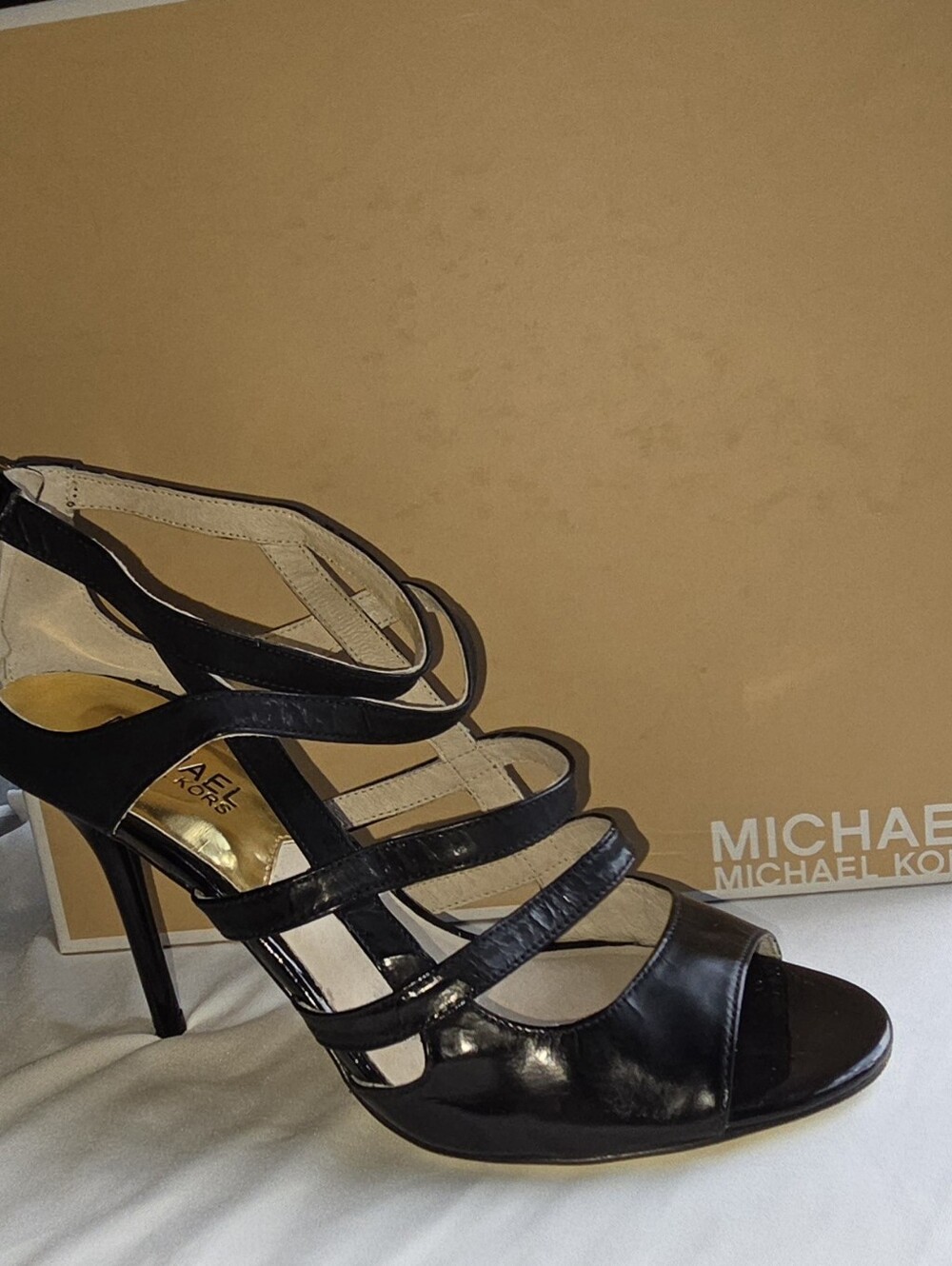 Michael Kors Black Patent Strappy High Heel Sandals